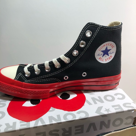 Comme des Garçon PLAY x Converse Chuck 70 Hi - Black/Red A01793C Size M7/W9 NWT - Picture 12 of 16
